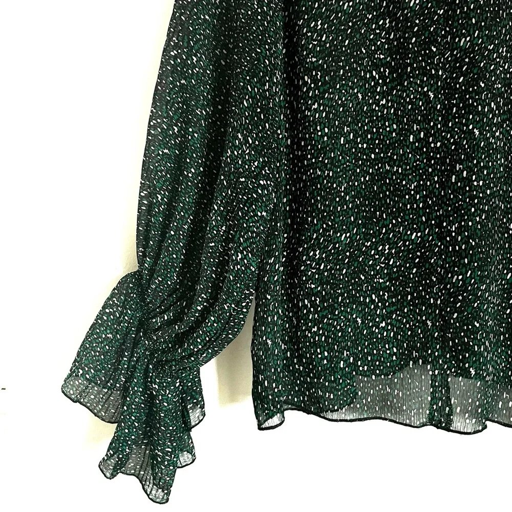 Zara Oversize Chiffon Pleated High Ruffle Neck Semi Sheer Blouse Oversize XS EUC